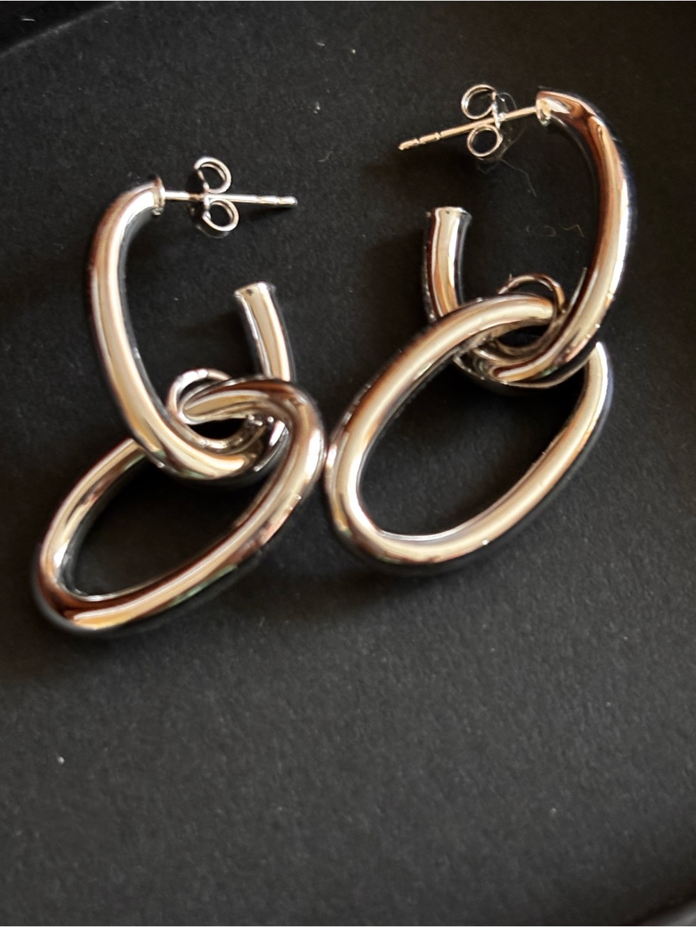 Silver Linked Hoop Drop Earrings - Women Jewelry